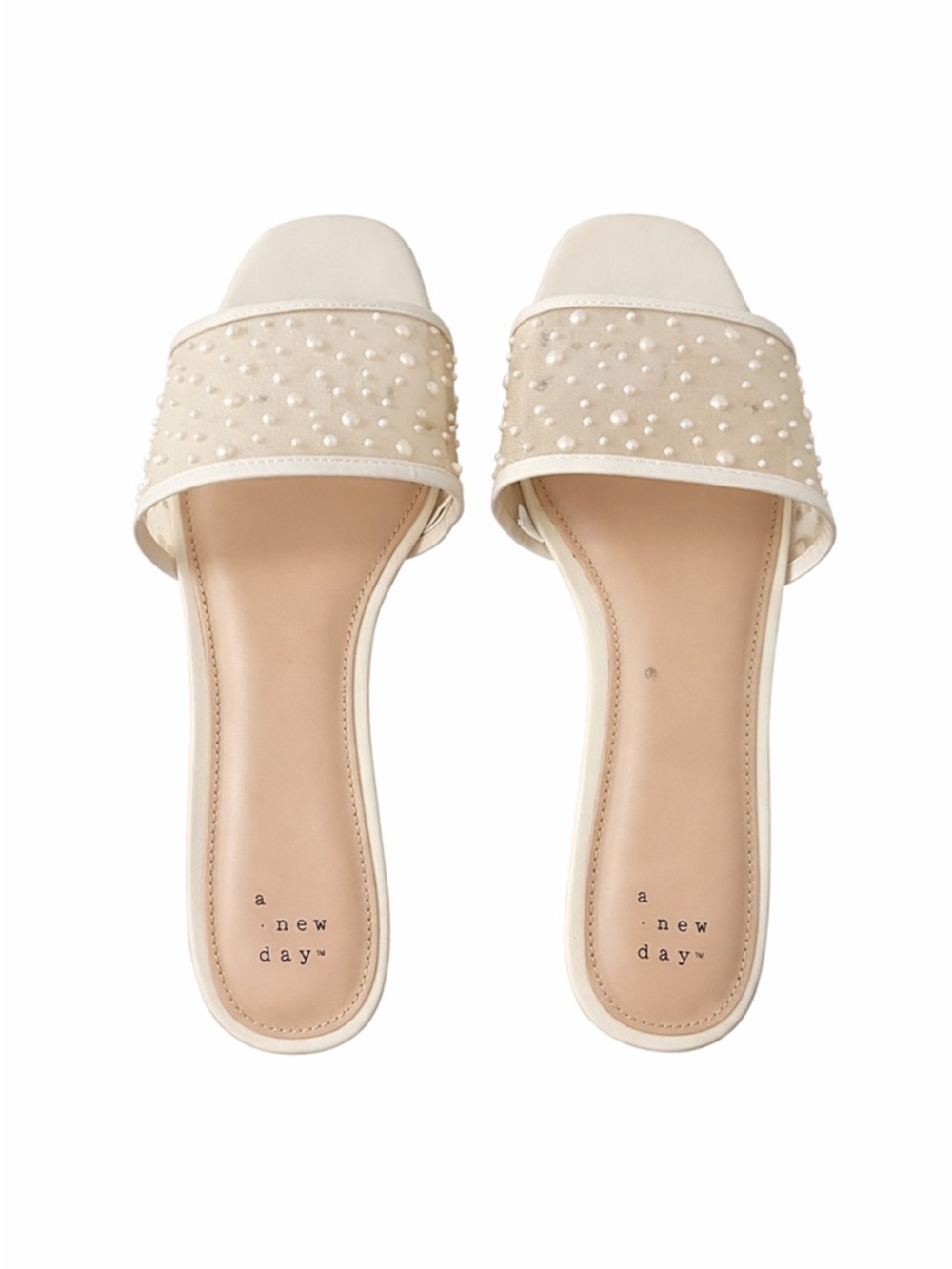 A New Day Pearl-Studded Ivory Slide Sandals